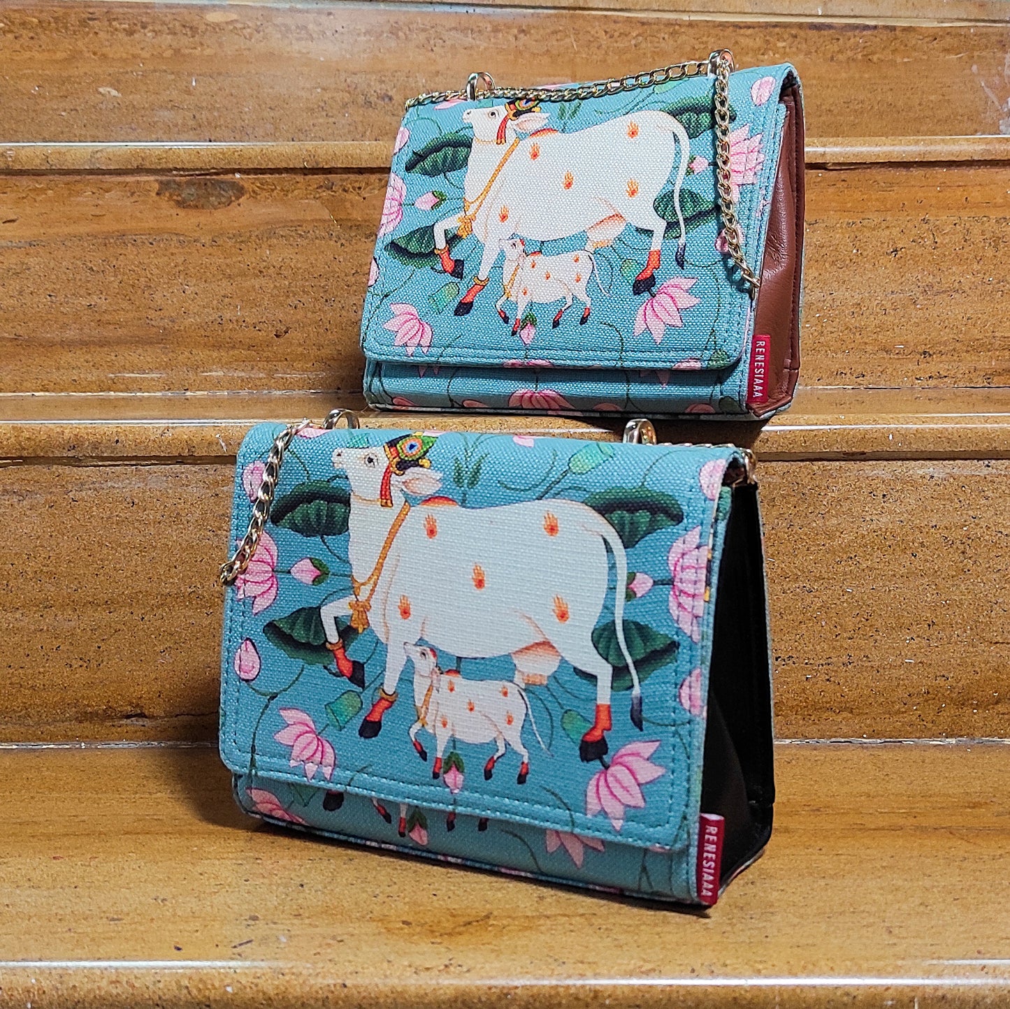 Flap Bag - Celestial Cow Blue